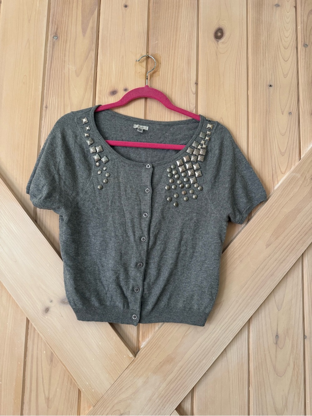Ecote Studded Cardigan Sweater Short Sleeve Cotton Blend Size Small